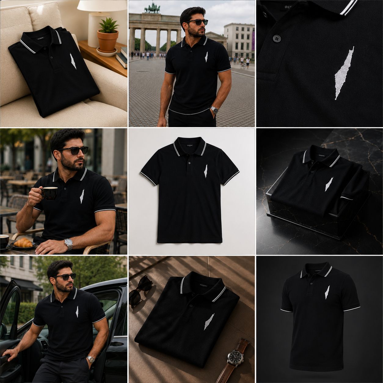 Polo-Shirt mit Palästina-Karte Stickerei | Kulturelles Statement Design