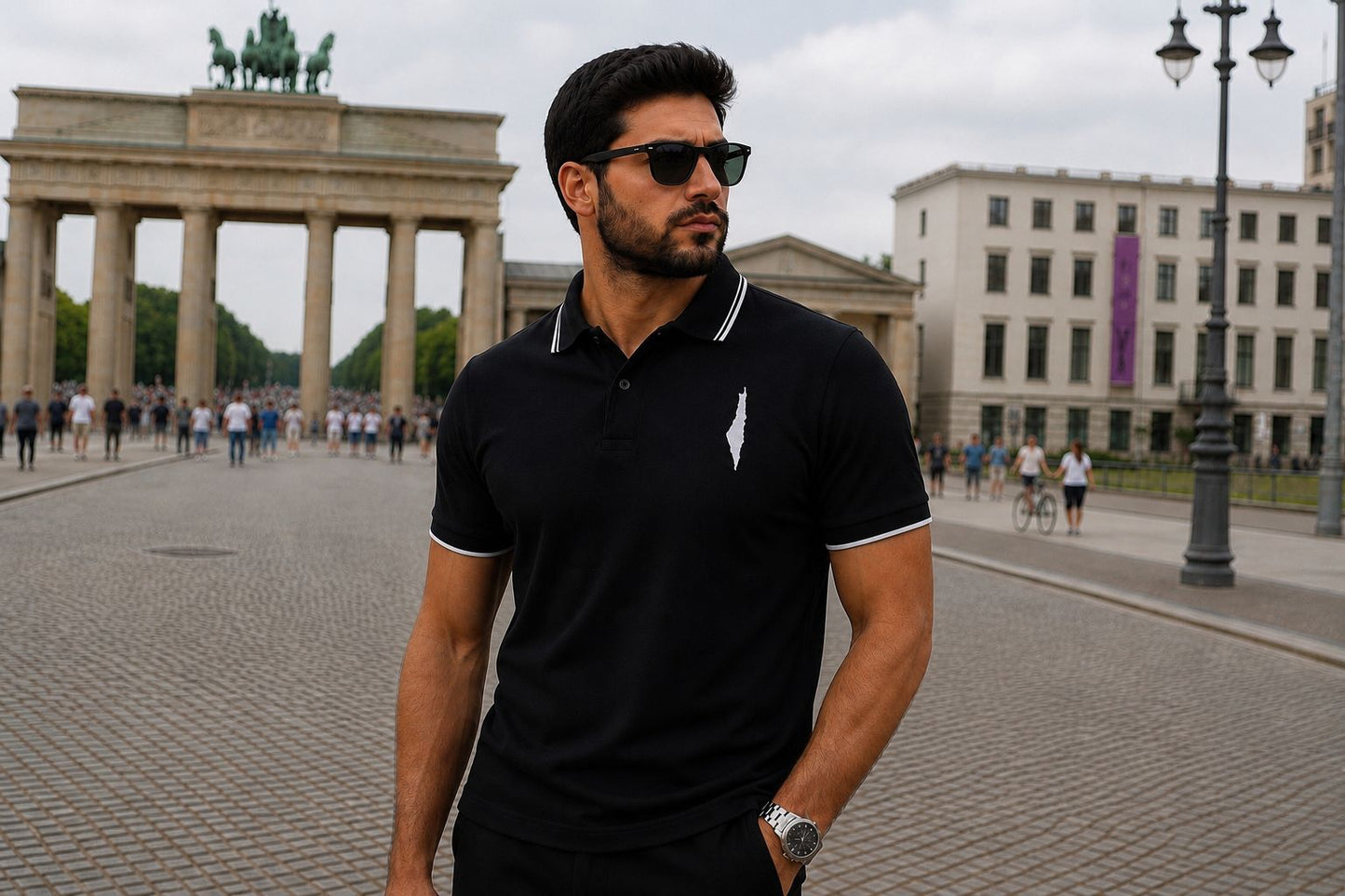 Polo-Shirt mit Palästina-Karte Stickerei | Kulturelles Statement Design