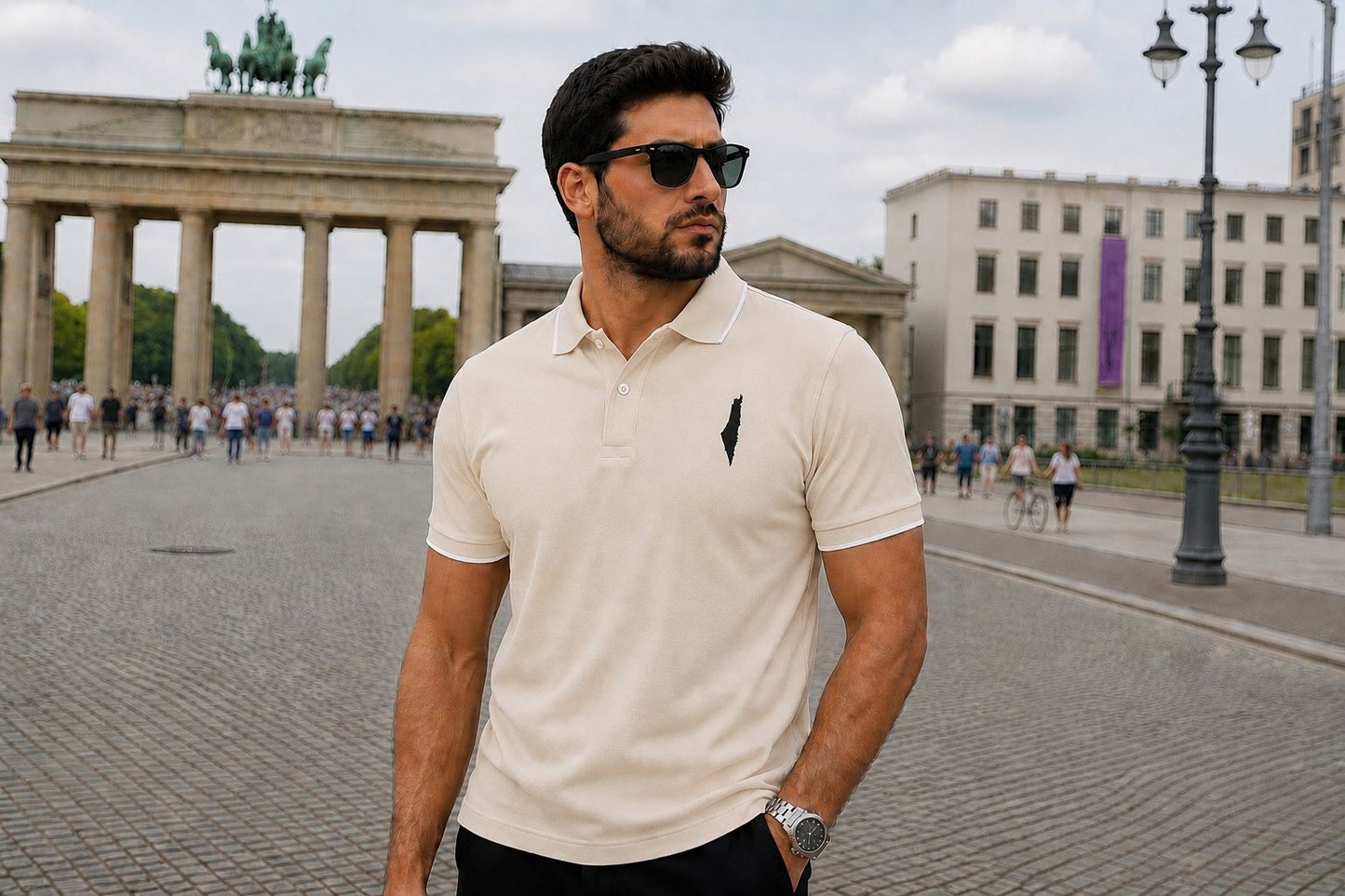 Polo-Shirt mit Palästina-Karte Stickerei | Kulturelles Statement Design
